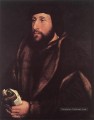 Portrait d’un homme tenant des gants et de la lettre Renaissance Hans Holbein le Jeune